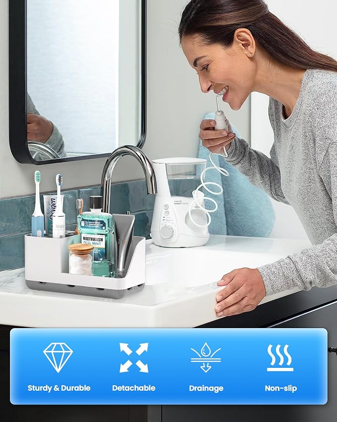 Toothbrush Holder Bathroom Counter Organizer & Storage Detachable | Anti-Slip - Image 6
