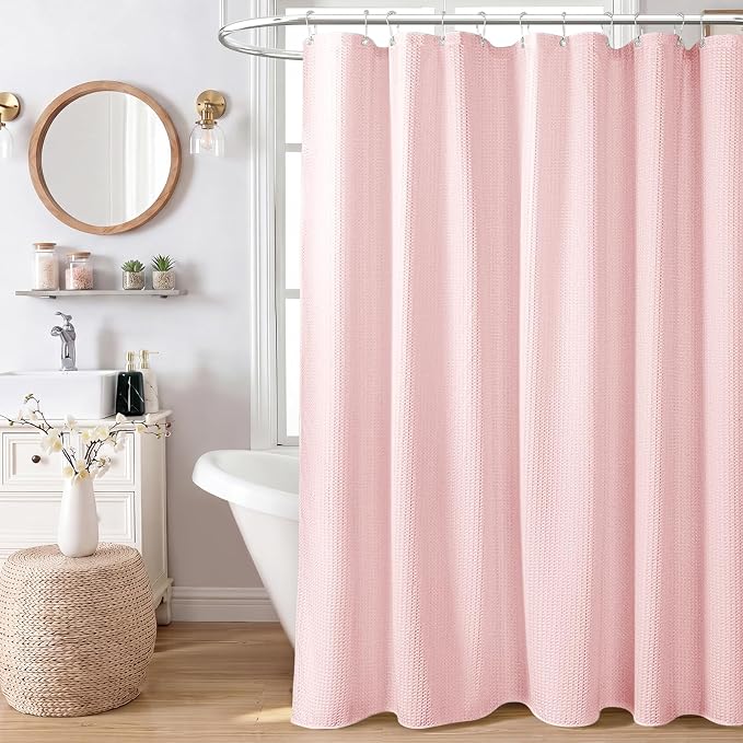 Dynamene Extra Wide Waffle Shower Curtain 256 GSM Fabric 84x72 Pink - Image 9