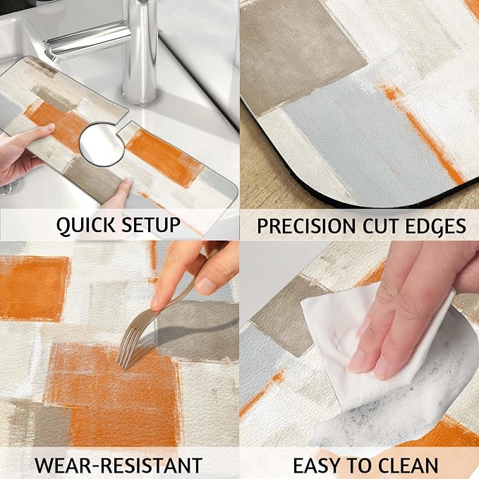 MCALK Orange Kitchen Sink Faucet Mat Splash Guard, Absorbent Quick-Dry Kitchen - Image 4
