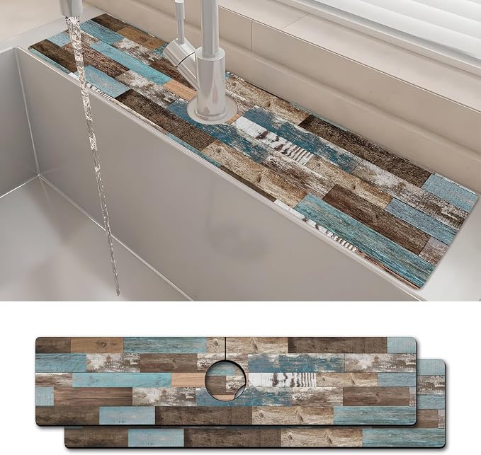 2PCS 24" X 5.5" Kitchen Sink Splash Guard Faucet Mat Wood Grain Super Absorbent by Unknown