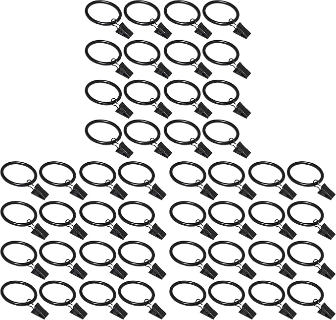 48 Pack Curtain Rings with Clips, Window Clip Rings Black Curtain Hooks Hangers by Azmoncy