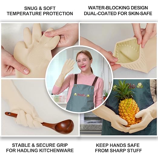 Rubber Dishwashing Gloves, Non-Slip Kitchen, Ivory Small, 3 Pairs | Korean - Image 2