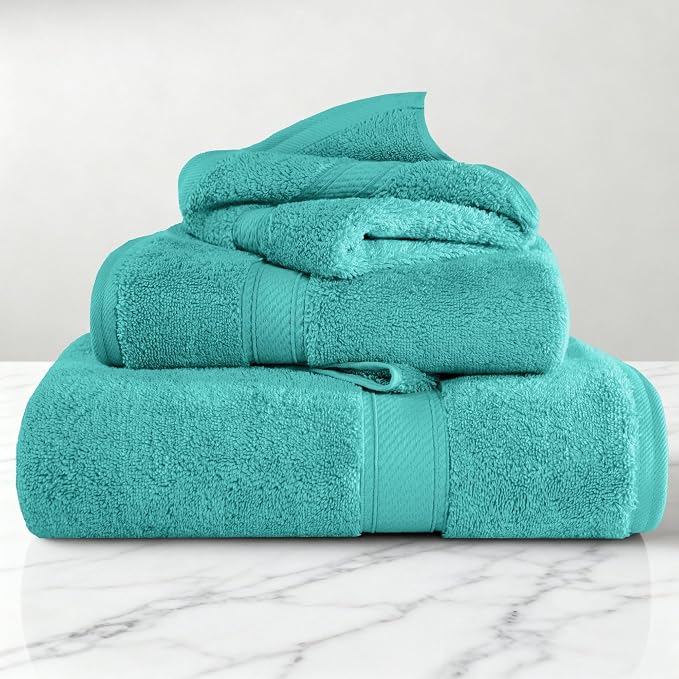 SUPERIOR Egyptian Cotton Ultra Plush & Absorbent, 3 Piece Set, Turquoise | - Image 2