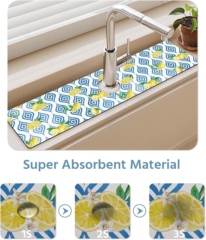 Patterned Sink Faucet Mat Kitchen Splash Guard Super Absorbent Drying Mat - Image 5