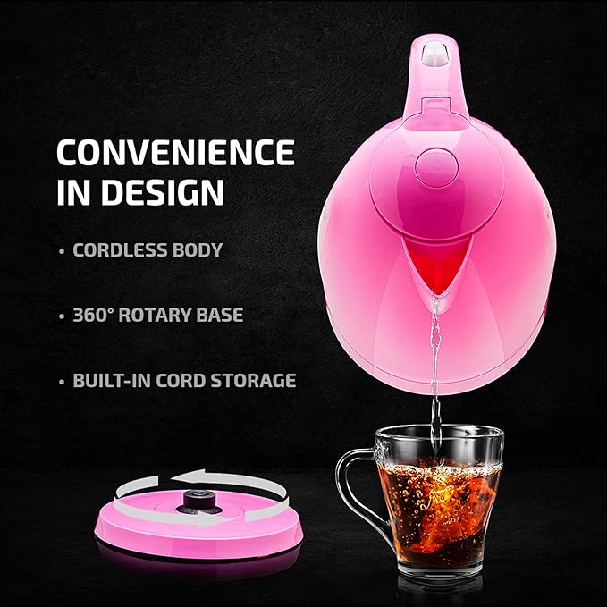 OVENTE Electric Kettle, 1.7L Fast Boiling Water Heater for Coffee or Tea, BPA Free with Water Level Gauge, Auto Shut-Off, Boil-Dry Protection, Indicator Light and Removable Filter, Pink KP72P