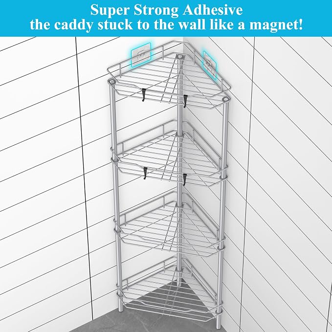 HuggieGems Metal Floor Standing Corner Shower Caddy, 4 Tier - Image 2