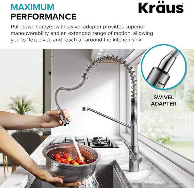 KRAUS Oletto Commercial Style Single Handle Pull Down Kitchen Faucet - Image 6
