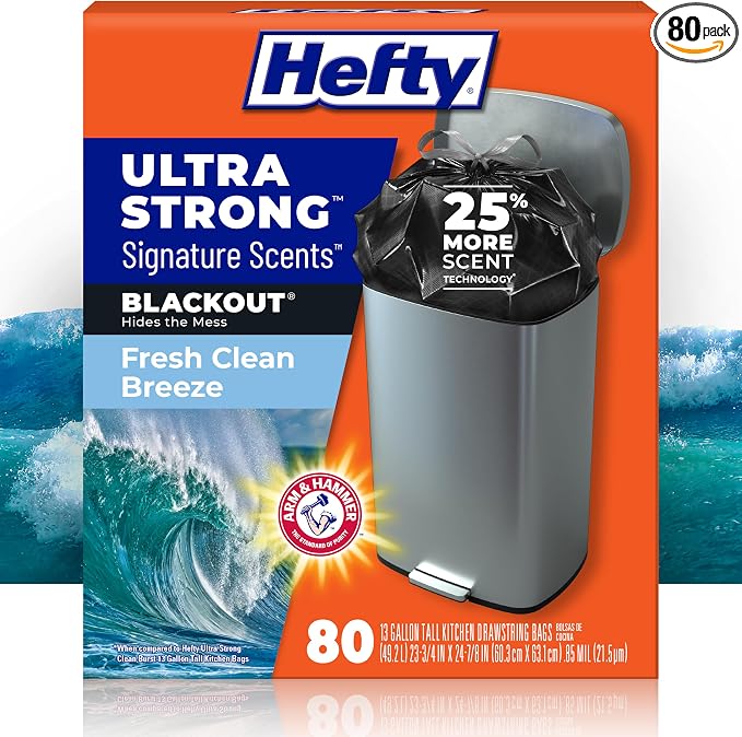 Hefty Ultra Strong Signature Scents 13G Trash Bags, Fresh Clean, 80ct | 13 by Hefty