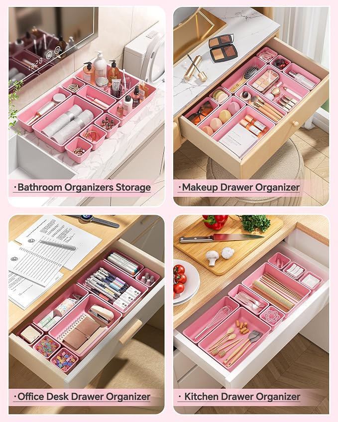 KEMETHY 25 PCS Plastic Drawer Organizers Set, 4 Sizes Vanity Organizer | Makeup - Image 4