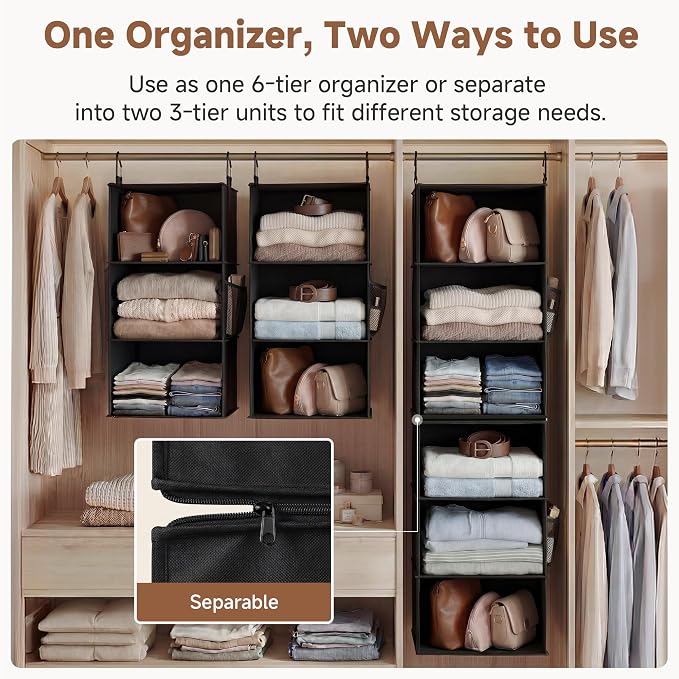 StorageWorks Hanging Closet Organizer 6-Shelf, Separable Two 3 Shelf Closet - Image 4