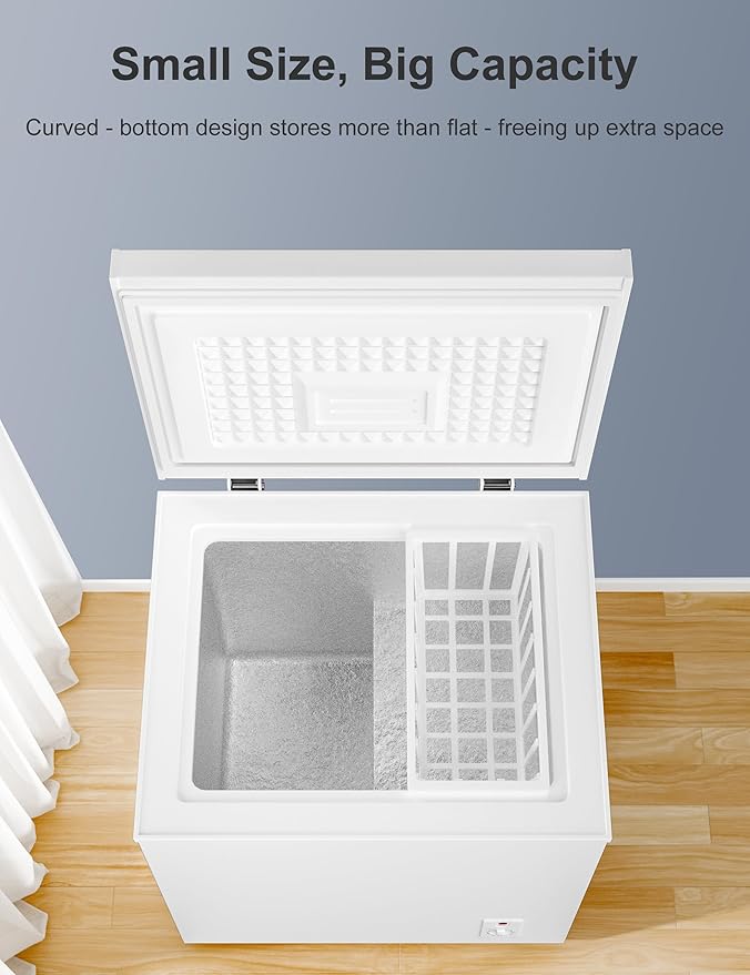 2.5 Cu.Ft Chest Freezer with Removable Basket, Small Deep Freezer, 6 Temp, Energy Efficient (0.35kWh/24H), <40dB Quiet, Manual Defrost, Space Saving Design for Dorm, Office, Apartment, Bar, White