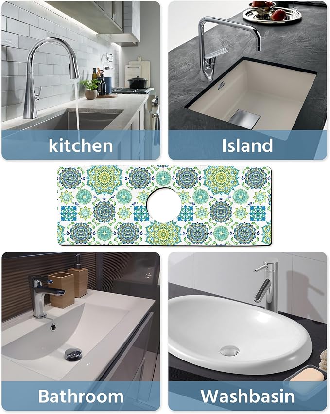 Patterned Sink Faucet Mat Kitchen Splash Guard Super Absorbent Drying Mat - Image 6