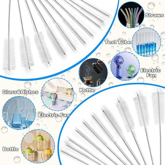 Ixiaoyoo 11 Pcs Cleaning Brushes Set, 8 Inch + 60 Inch Cleaner Brushes | White - Image 3