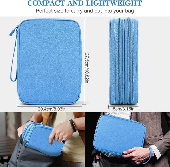 FYY Electronic Organizer, Travel Tech Pouch Bag, Extra Large, Cyan | Wrist Strap - Image 2
