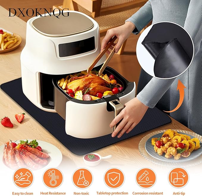 Heat Resistant Appliance Mat, Black, Non-Slip Kitchen Counter Protector, Large Size for Coffee Maker, Blender, Air Fryer (2, 16 * 24)