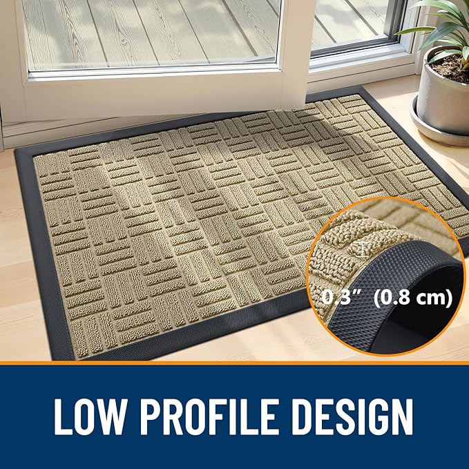 OLANLY Front Door Mat Outside Entrance 71x23, Absorbent, Heavy Duty Sturdy Natural Rubber Doormat Indoor Outdoor, Stain and Fade Resistant, Non-Slip Backing Low Profile Floor Mat for Entryway, Beige