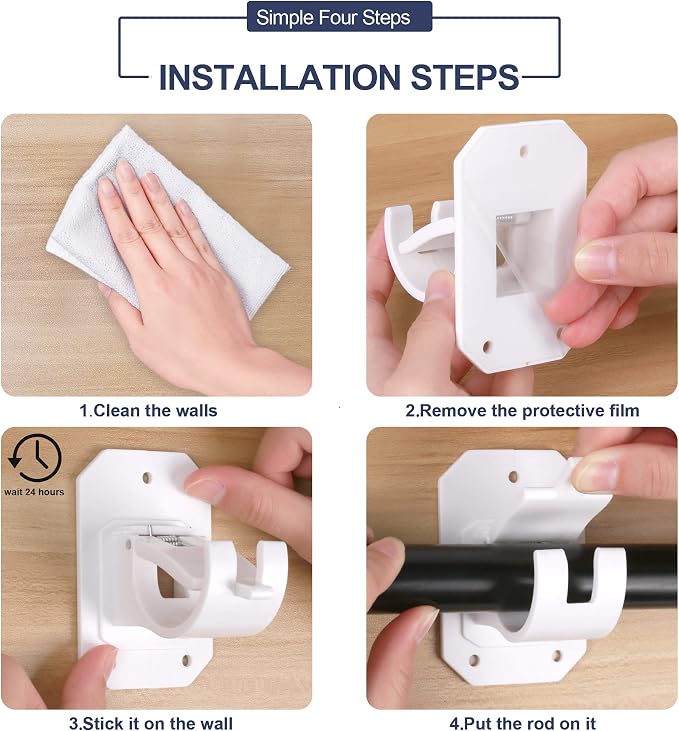 8PCS Upgraded Curtain Rods No Drilling, No Drill Curtain Rod Bracket Self - Image 7