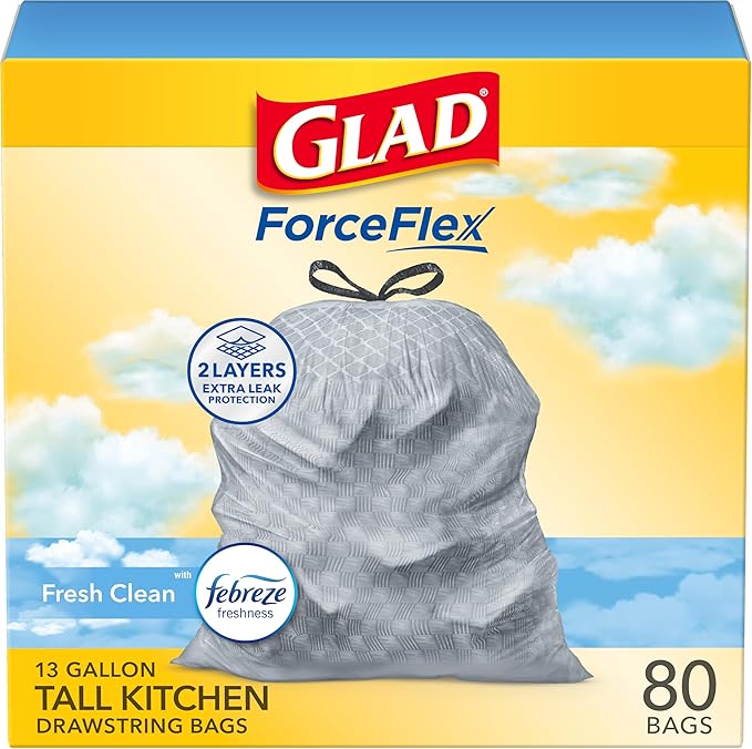 Glad Trash Bags, ForceFlex Tall Garbage Bags, 13 Gallon Grey Trash Bags by GladTrashFoodStorage