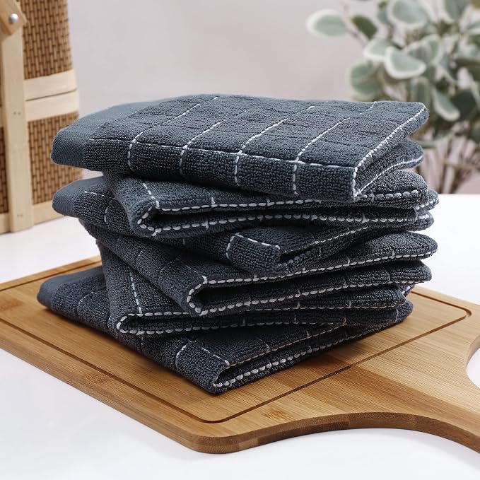 Homaxy 100% Cotton Terry Kitchen Dish Cloths, 6 Pack, Dark Grey - Image 8