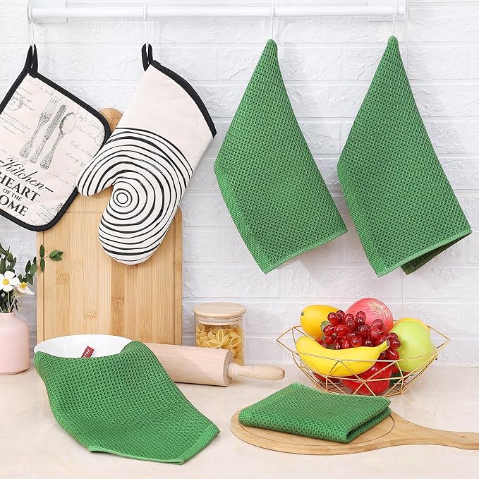 Homaxy 100% Cotton Waffle Weave Kitchen Dish Cloths 6-Pack, Grass Green | 12 x - Image 6