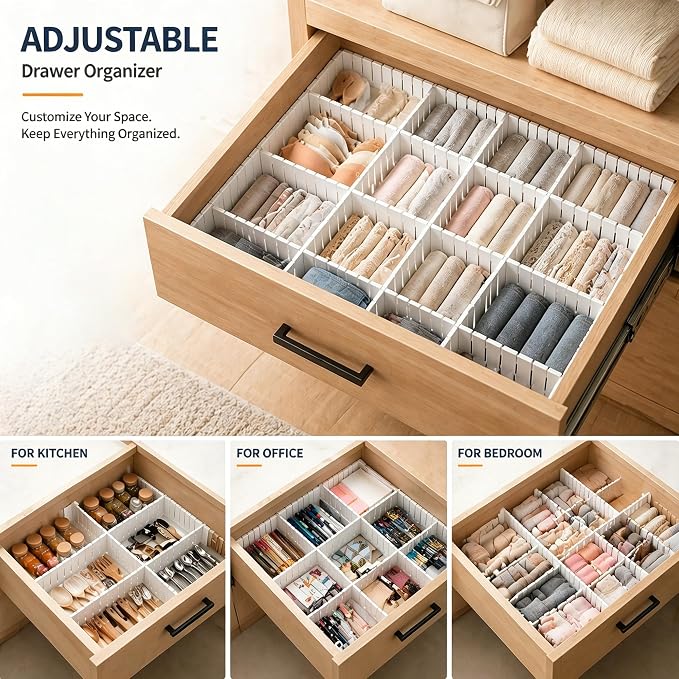 Adjustable Drawer Dividers, Cut-to-Fit DIY Organizers, 8 Pack | - Image 7