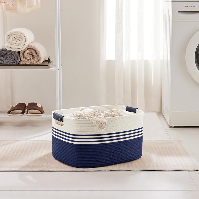 45L Small Woven Laundry Basket Hamper - Image 3