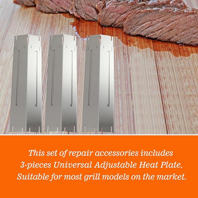 Grill Tent, Heat Plate Shield, Flavorizer Bar, Heat Tent, Grill Burner Covers, Flame Tamer Replacement For Grill, Universal Adjustable Stainless Steel Grill Parts Extends from 11.75" to 21" L（3 Pcs）