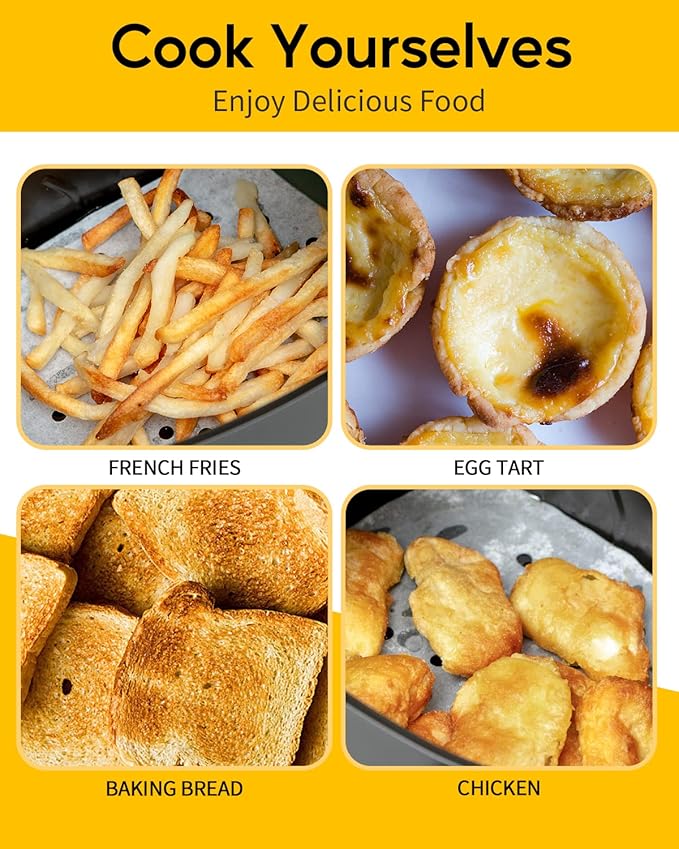 Katbite 8.5 Inch Air Fryer Parchment Paper Liners, 120Pcs Perforated Parchment Paper Sheets, Heavy Duty and Non-stick Squares for Air Fryer, Steaming Basket, Bamboo Steamer, Cake Pans