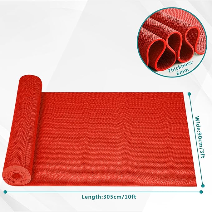 WochiTV Non Slip Drainage Mats PVC Pool Floor Mat 0.23'' Thick Outdoor Indoor Parking Space Mat for Bathroom Garage Basement Backyard Commercial Kitchen 3x10Ft Red