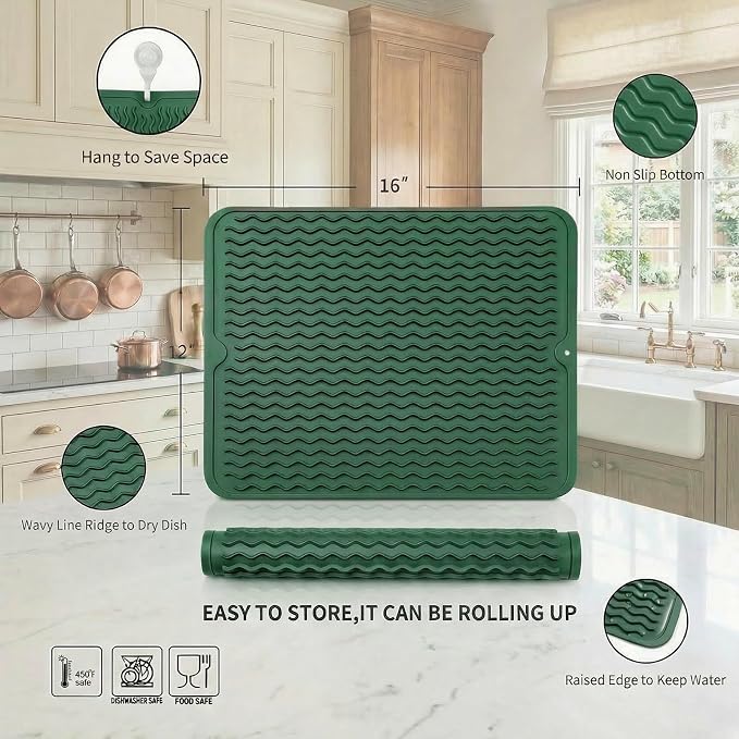 MicoYang Silicone Dish Drying Mat — Quick-Dry Ridges Counter & Sink Pad - Image 2