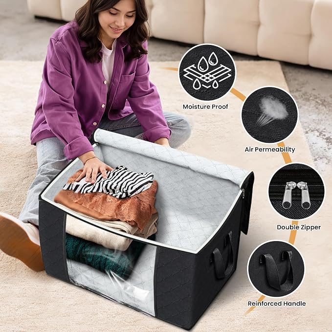 90L Clothes Storage, Foldable Thick Fabric Blanket Storage Bags | Foldable - Image 4
