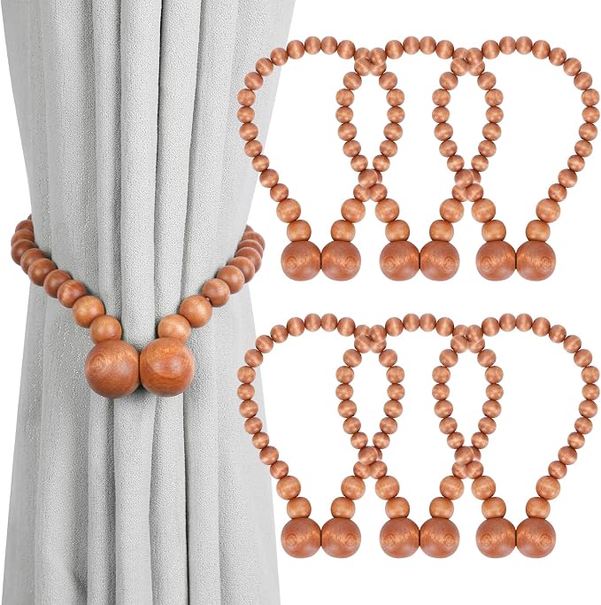 KLOGTSIND Magnetic Curtain Tiebacks, 6 Pack Wood Bead Curtain Holdbacks by KLOGTSINDDirect