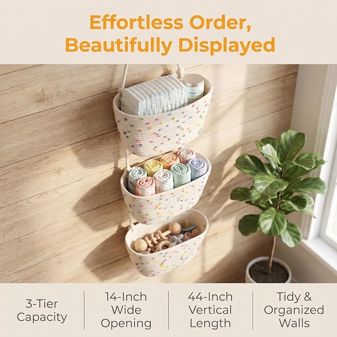 Hanging Basket, Over Door Organizer, 3 -Tier Wall Basket - Image 3