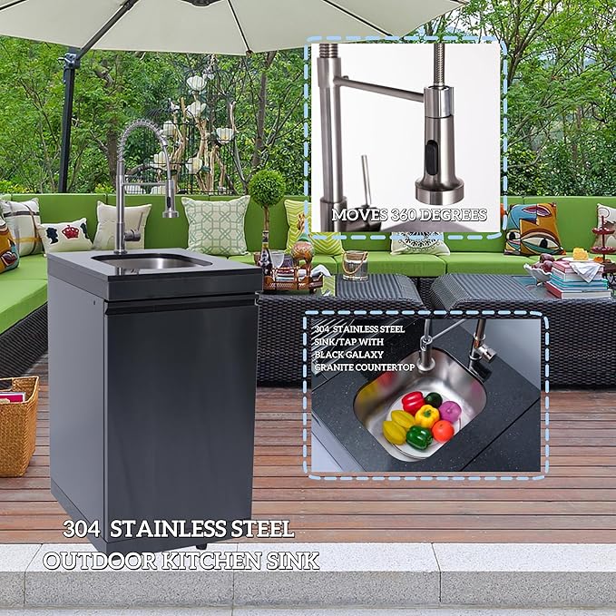 82 Inches 6-Burner 85,000 BTU Deluxe Stainless Steel Propane Gas Grill Outdoor Kitchen Island,Sink,Beverage Refrigerator Storage & Rotisserie Kit for Patio Backyard,Black