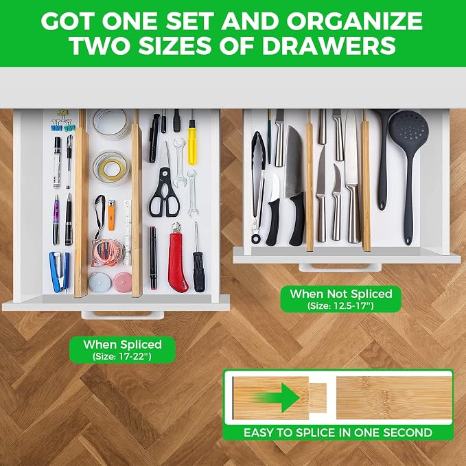 4 Pack Bamboo Drawer Dividers Organizer - Image 2