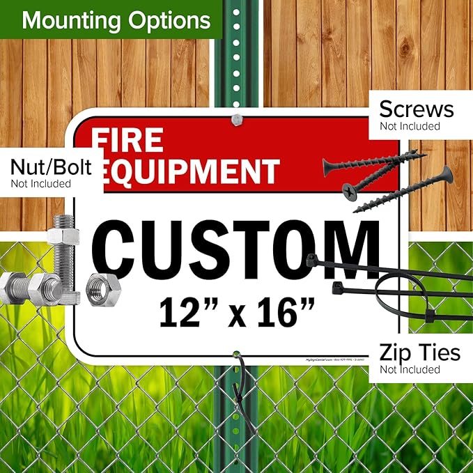 Custom Fire Equipment Sign, Ansi Sign, Osha Compliant, 12x16 Inches, Post Holes, Rust Free .040 Aluminum, Fade Resistant, Indoor/Outdoor Use, Made in USA by My Sign Center