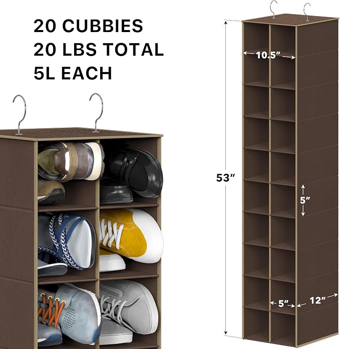 Simple Houseware 20 Section Shelves Hanging Shoes Organizer, 10 Tier, Holds Up - Image 3