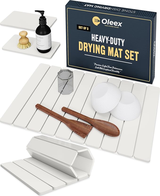 Oleex 3-Pack Stone Dish Drying Mat Set Includes 1 Large 24”x16” & 2 Small 4”x9” by OLEEXYOURKITCHENHELPER