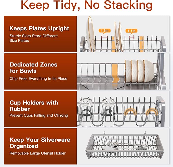 BOOSINY 2 Tier Large Stainless Steel Dish Drying Rack - Image 9