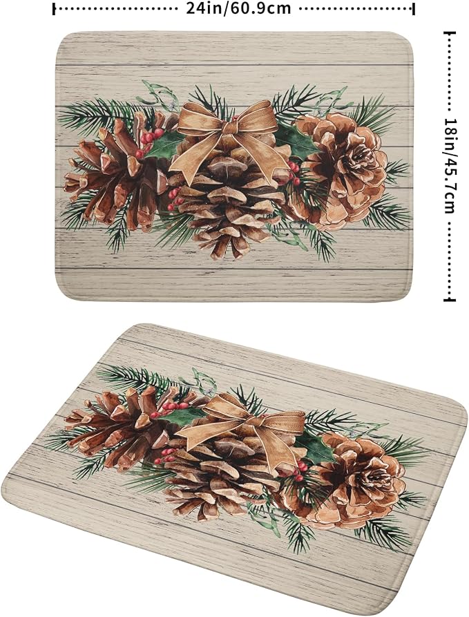 Winter Pine Cone Dish Drying Mat Holly Berries Dish Draining Mat Microfiber - Image 2