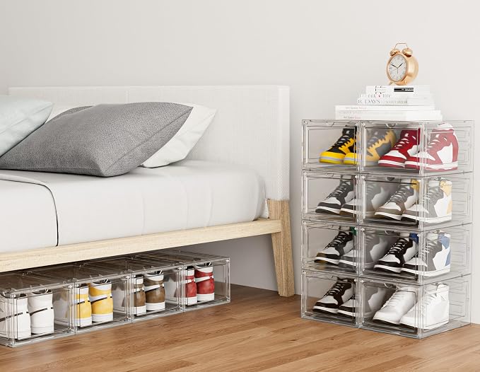 HOMIDEC Shoe Storage, 8 Pack Shoe Organizer Clear Hard Plastic Shoe Box - Image 7