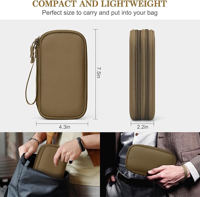 FYY Electronic Organizer, Travel Tech Pouch Bag, Cable Organizer Brown | Wrist - Image 2