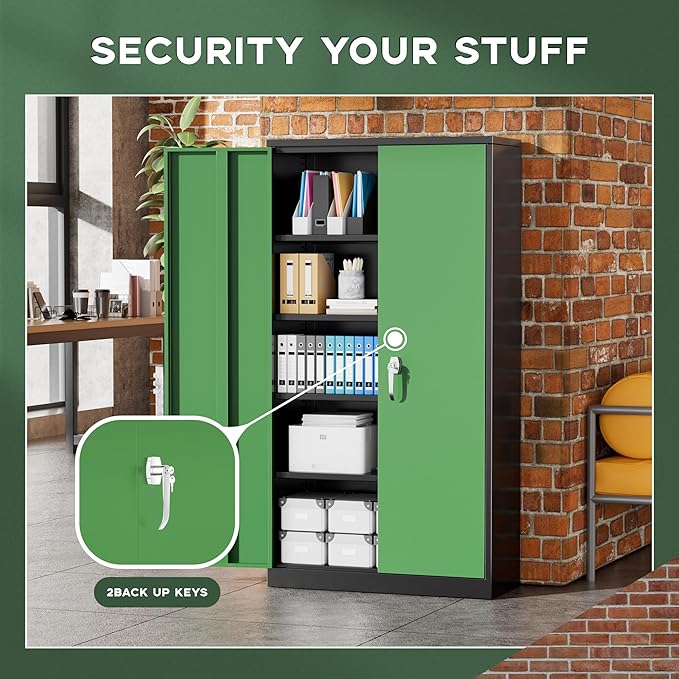 Greenvelly Metal Storage Cabinet, 72" Locking Metal Garage Storage Cabinet with Doors and 4 Adjustable Shelves, Lockable Steel Cabinet for Home Office, Garage, Shop, School (Green 36" W x 18" D)