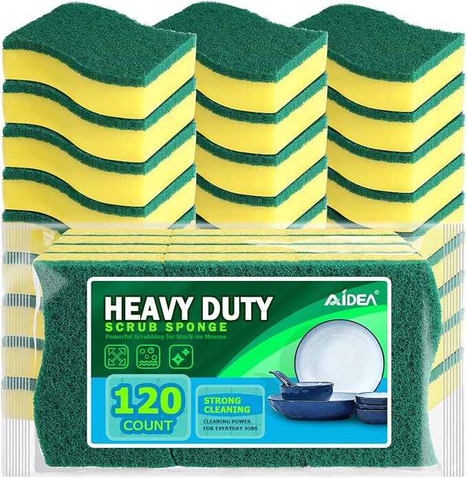 AIDEA Sponges Kitchen, 120-PK Heavy Duty Dish Sponge Kitchen, Scrub Sponges by AIDEAHOME