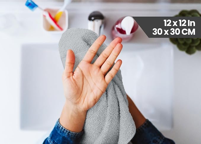 Utopia Towels 12 Pack Premium Wash Cloths, 12x12 in, 100% Cotton, Cool Grey | - Image 6