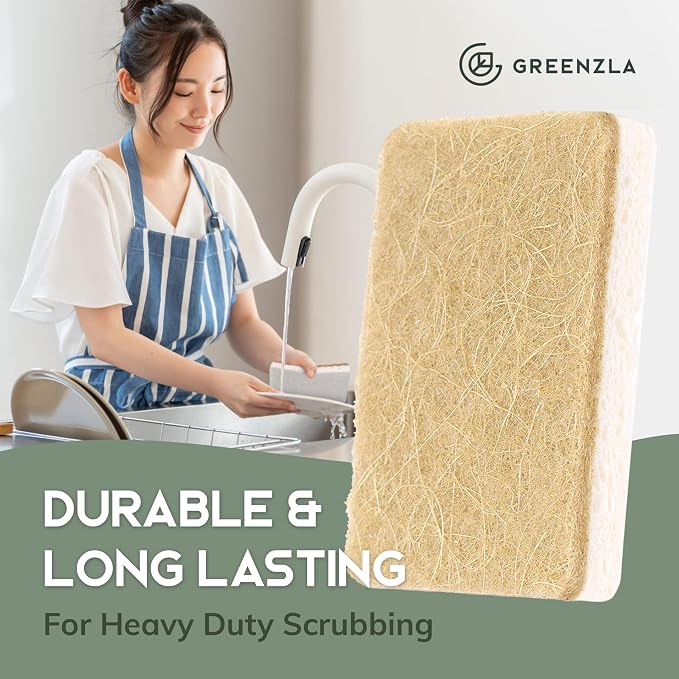 GREENZLA 6 Pack Kitchen Sponges | Non-Scratch Hemp & Sisal | Dual-sided: - Image 5
