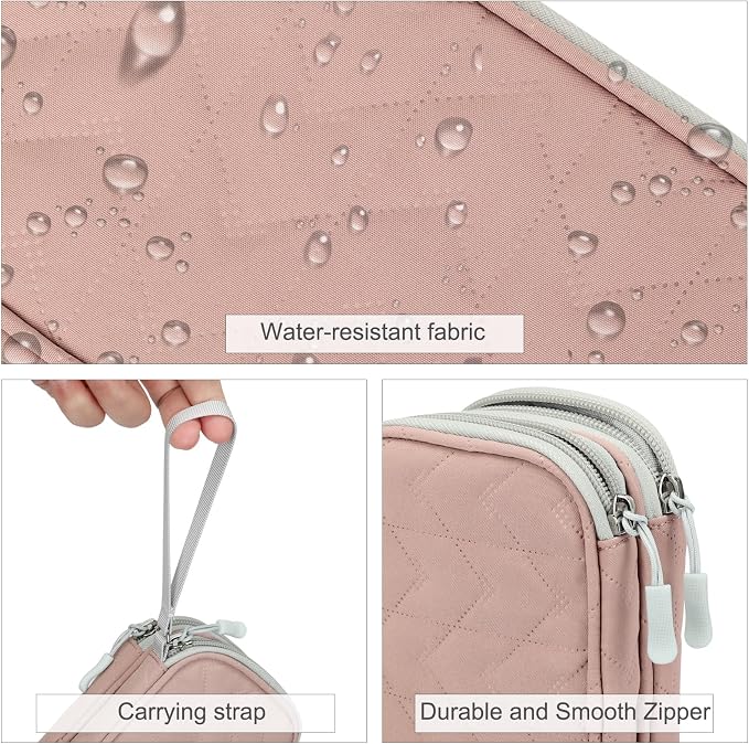 FYY Electronic Organizer, Travel Tech Pouch, Cable Organizer Pink Quilted | - Image 4