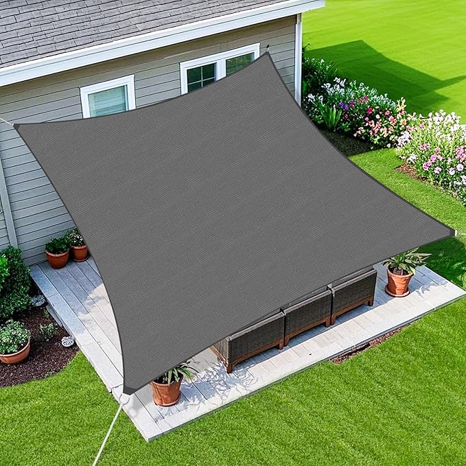 Amagenix Sun Shade Sail 8'X8' Curved Edge Outdoor Shade Canopy Dark Grey Breathable 95% UV Block Shade Cloth for Patio Garden Backyard (We Make Custom Size)
