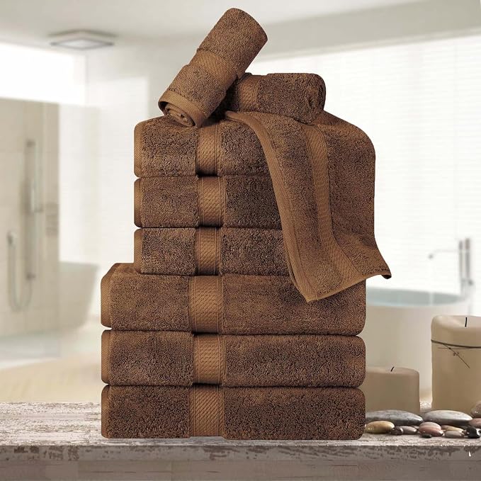 Superior Egyptian Cotton 800 GSM Plush & Absorbent, 9 Piece Set, Chocolate | - Image 2