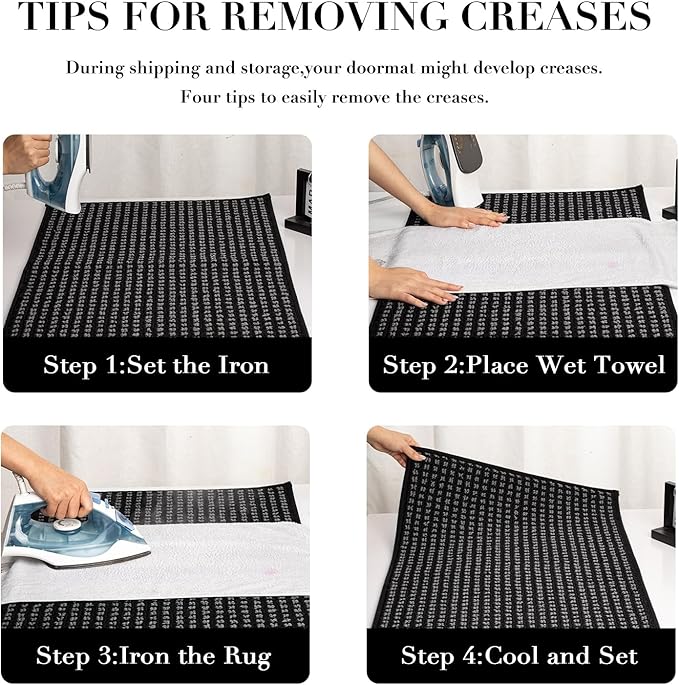 hicorfe Dirt Trapper Indoor Doormat,24"x35" Welcome Door mat,Non Slip Backing Washable Door Mats,Absorbent and Resistant Low-Profile Entrance Inside Floor Mat for Front Back Door and Entryway (Black)